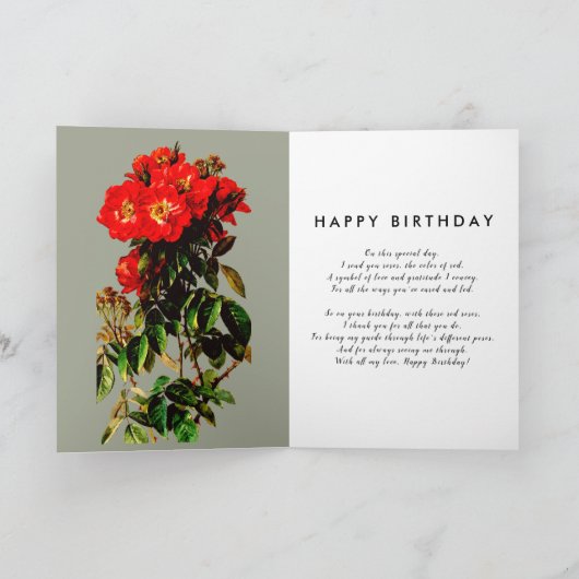 Boho Chic Gelukkige Verjaardag Rode Rozen Sage Gro Kaart (Binnen)