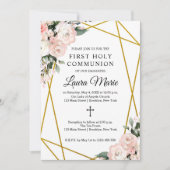 Boho Chic Geometric Florals First Heilige Communie Kaart (Voorkant)