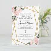 Boho Chic Geometric Florals First Heilige Communie Kaart (Staand voorkant)