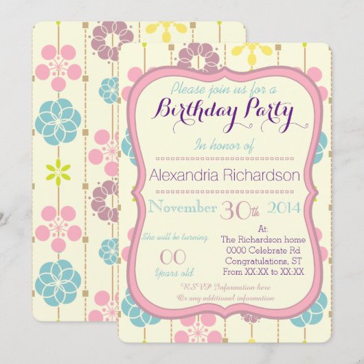 Boho chic geometrisch spring floreel patroon Birth Kaart (Voorkant / Achterkant)