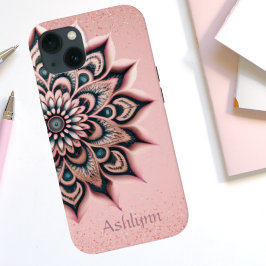 Boho Chic Gepersonaliseerde Floral Mandala Roos Go Case-Mate iPhone Case