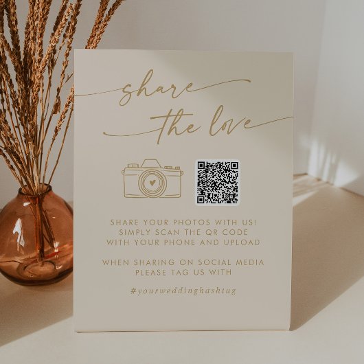 Boho Chic  Gold Deel de Liefde QR Code Reclamebord Met Voetstuk