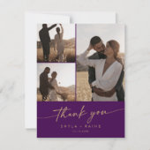 Boho Chic Gold en Paarse bruiloft Fotocollage Bedankkaart (Voorkant)