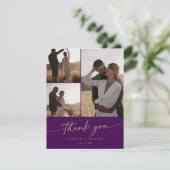 Boho Chic Gold en Paarse bruiloft Fotocollage Bedankkaart (Staand voorkant)