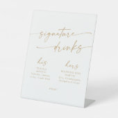 Boho Chic Gold en White Wedding Signature Drinken Reclamebord Met Voetstuk (Voorkant)