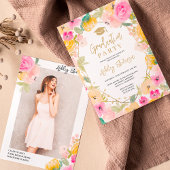Boho chic Gold glitter bloemenfoto afstuderen Kaart