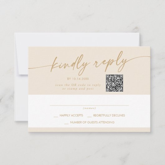 Boho Chic Gold Mail In en QR Code RSVP Kaartje (Voorkant)