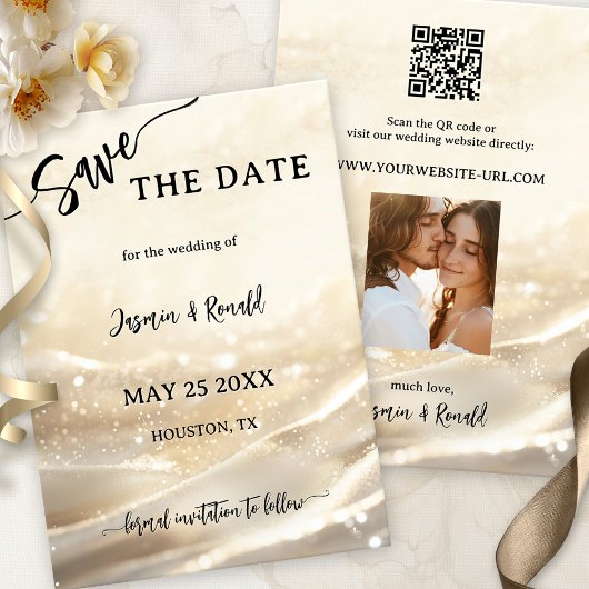 Boho Chic Gold Sparkling Foto Opslaan van de Datum Save The Date