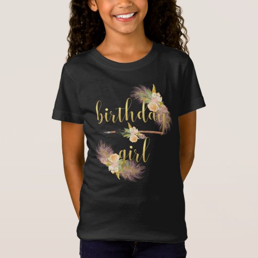 Boho Chic Golden Birthday Girl Black Shirt (Voorkant)