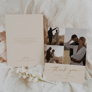 Boho Chic Goud Bruiloft Foto Collage Bedankkaart