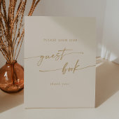Boho Chic Goud Bruiloft Gastenboek Reclamebord Met Voetstuk