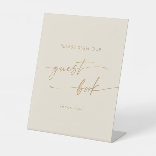Boho Chic  Goud Bruiloft Gastenboek Reclamebord Met Voetstuk (Voorkant)