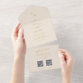 Boho Chic Goud Dual QR Code Bruiloft All In One Uitnodiging (Afscheurbaar)