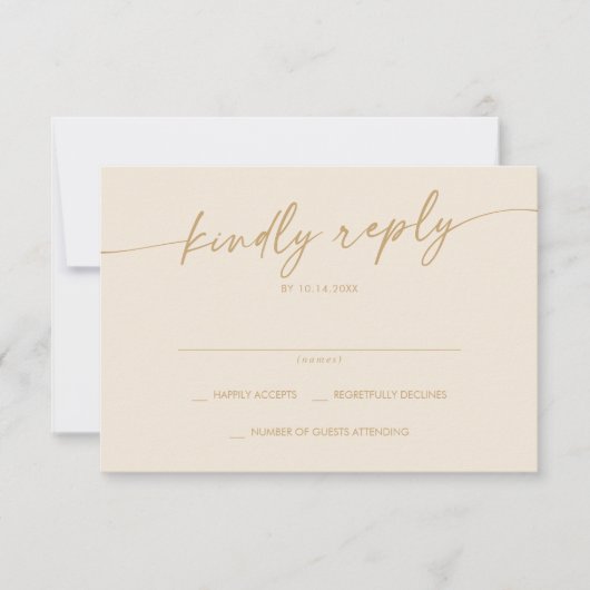 Boho Chic Goud Eenvoudige Bruiloft RSVP Kaartje (Voorkant)