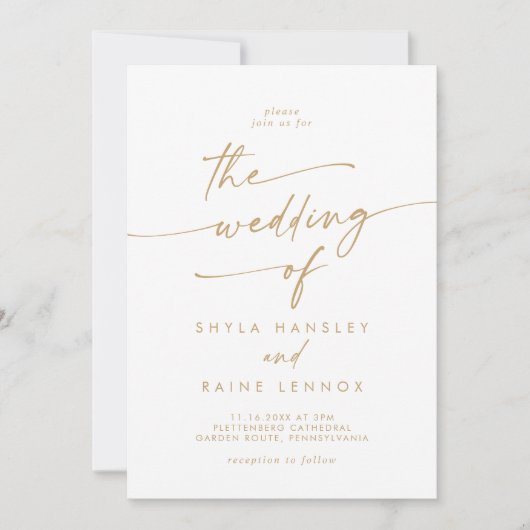 Boho Chic Goud en Wit De bruiloft van Kaart (Voorkant)