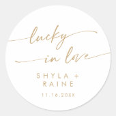 Boho Chic Goud en Wit Lucky In Liefde Favor Ronde Sticker (Voorkant)