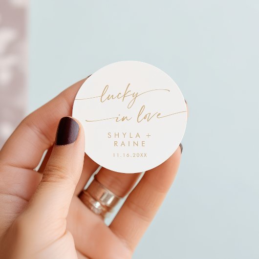 Boho Chic Goud en Wit Lucky In Liefde Favor Ronde Sticker