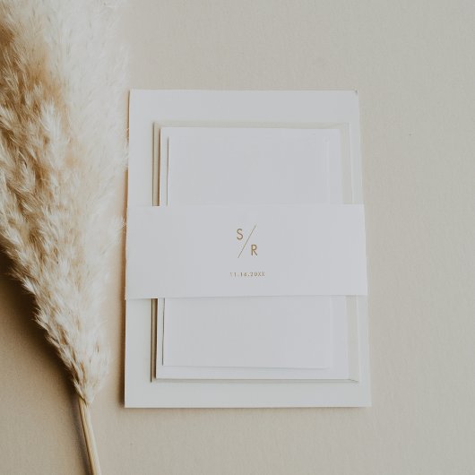 Boho Chic Goud en Wit Monogram Bruiloft Uitnodigingen Wikkel