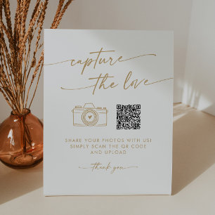 Boho Chic Goud en Wit vangen de liefdesbruiloft Reclamebord Met Voetstuk