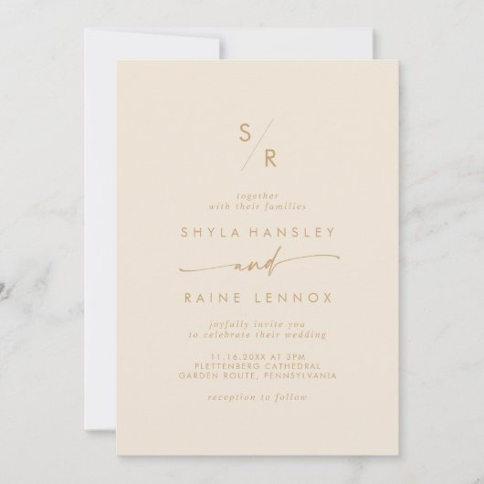 Boho Chic  Goud Monogram Bruiloft Kaart (Voorkant)