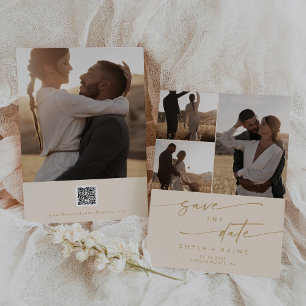 Boho Chic  Goud Multi Foto QR Code Save The Date