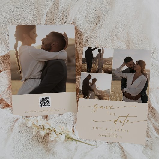 Boho Chic  Goud Multi Foto QR Code Save The Date