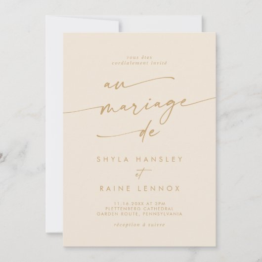 Boho Chic  Goud QR Code Franse bruiloft Kaart (Voorkant)