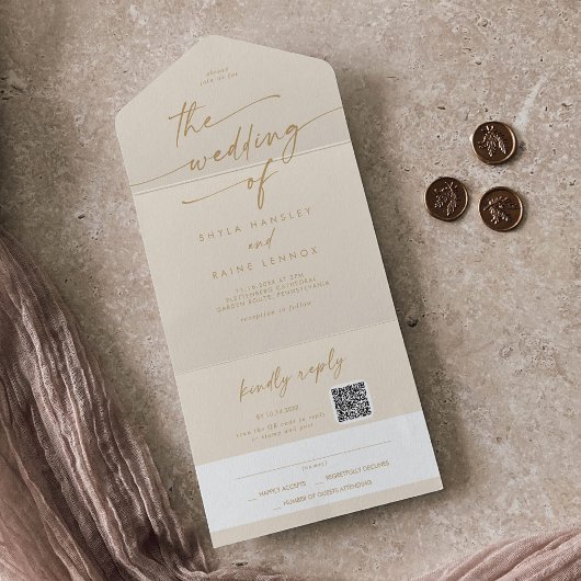 Boho Chic Goud QR Code Mail in Bruiloft All In One Uitnodiging