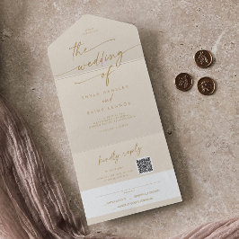 Boho Chic Goud QR Code Mail in Bruiloft All In One Uitnodiging