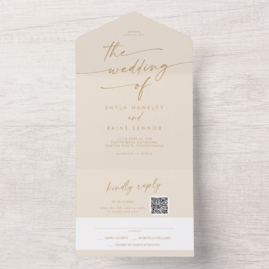 Boho Chic Goud QR Code Mail in Bruiloft All In One Uitnodiging (Binnen)
