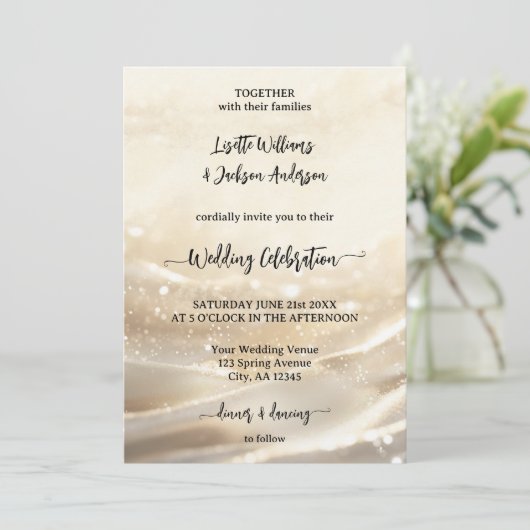 Boho Chic Goud Sparkling Elegant Huwelijk Kaart (Staand voorkant)