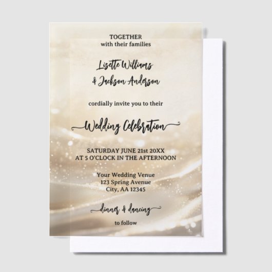Boho Chic Goud Sparkling Elegant Huwelijk Vellum Uitnodigingen (Offset)