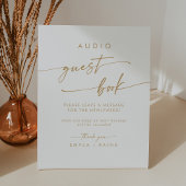 Boho Chic Gouden en Witte Audio Gastensignatie Bru Reclamebord Met Voetstuk
