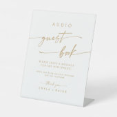 Boho Chic Gouden en Witte Audio Gastensignatie Bru Reclamebord Met Voetstuk (Voorkant)