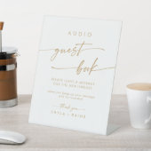 Boho Chic Gouden en Witte Audio Gastensignatie Bru Reclamebord Met Voetstuk (Insitu)