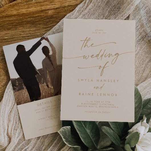 Boho Chic Gouden Foto QR Code Bruiloft Kaart