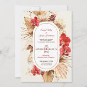 Boho chic gouden Lijst rode orchidee val bruiloft Kaart (Voorkant)