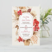 Boho chic gouden Lijst rode orchidee val bruiloft Kaart (Staand voorkant)