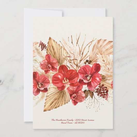 Boho chic gouden Lijst rode orchidee val bruiloft Kaart (Achterkant)