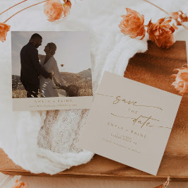 Boho Chic Gouden Vierkant Foto Terug Save The Date