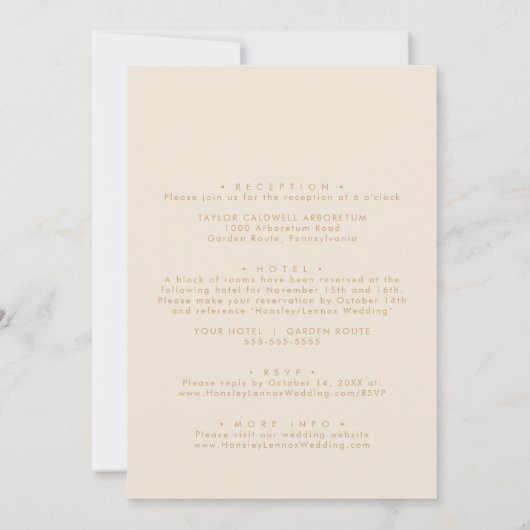 Boho Chic Gouden Voor- en Achterbruiloft Kaart (Achterkant)