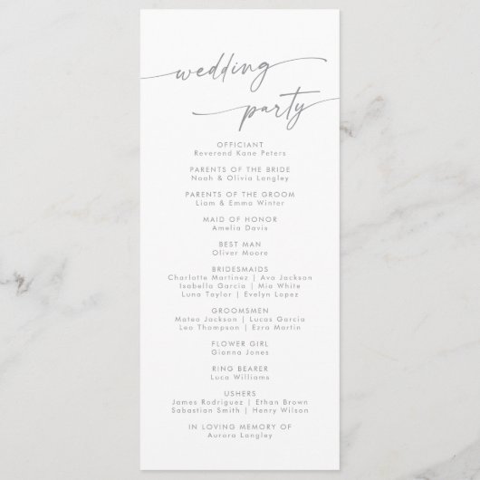 Boho Chic Gray Wildflower Tea Length Wedding Programmakaart (Achterkant)