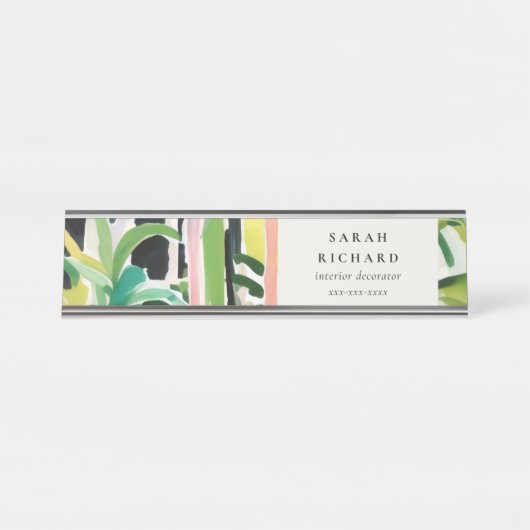 Boho Chic Green Tropical Leafy Foliage Botanical Bureau Naambordje (Voorkant)