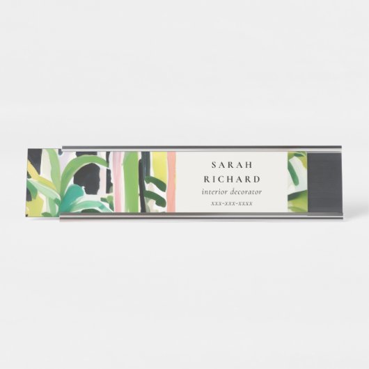 Boho Chic Green Tropical Leafy Foliage Botanical Bureau Naambordje (Voorkant)