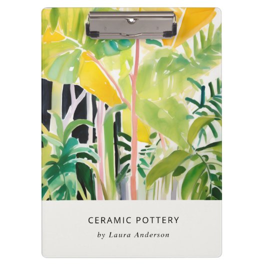 Boho Chic Green Tropical Leafy Foliage Botanical Klembord (Voorkant)