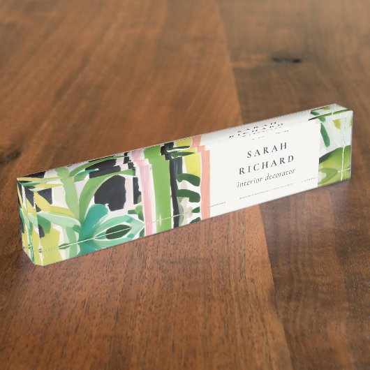 Boho Chic Green Tropical Leafy Foliage Botanical Naambordje (Zijkant)