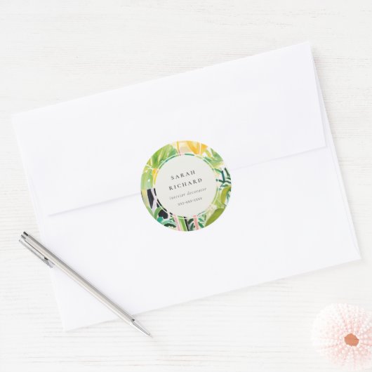 Boho Chic Green Tropical Leafy Foliage Botanical Ronde Sticker (Envelop)