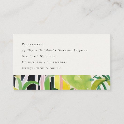 Boho Chic Green Tropical Leafy Foliage Botanical Visitekaartje (Achterkant)