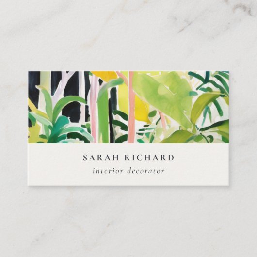 Boho Chic Green Tropical Leafy Foliage Botanical Visitekaartje (Voorkant)