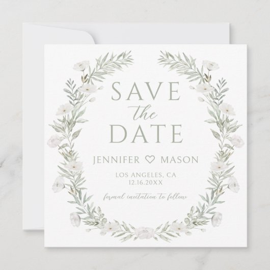 Boho Chic Greenery Bewaar de datum foto uitnodigin (Voorkant)